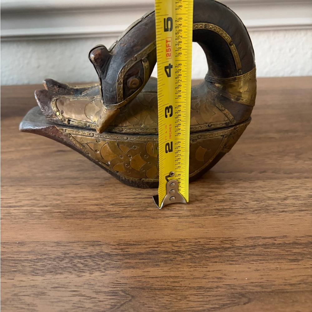 Vintage Sankofa Swan Trinket Box Brass Copper Afrocentric Decor - Picture 10 of 12